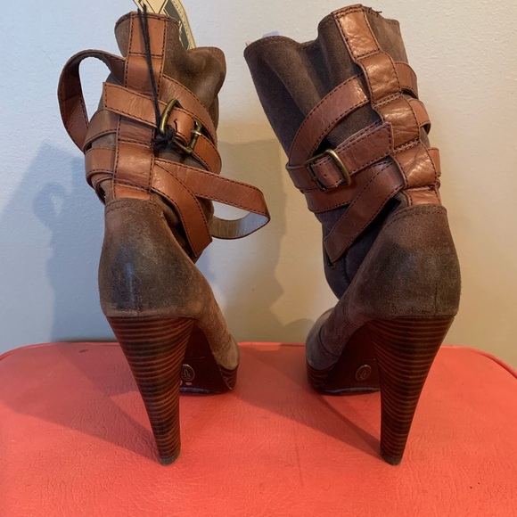 Frye Harlow Multi Strap distressed look high heel boot with stacked heel. - Picture 2 of 7